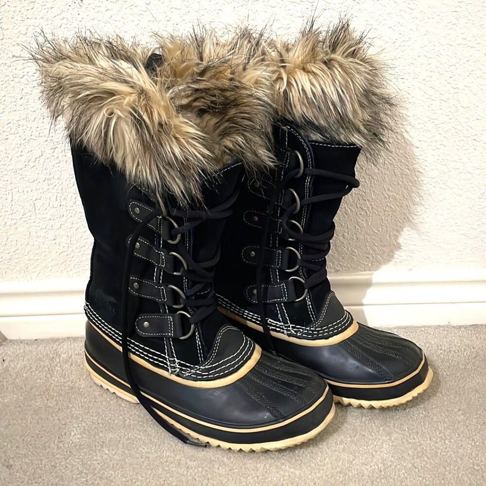 Sorel Joan of Arctic Waterproof Leather Winter Snow Boots Fur Trim Women's 7